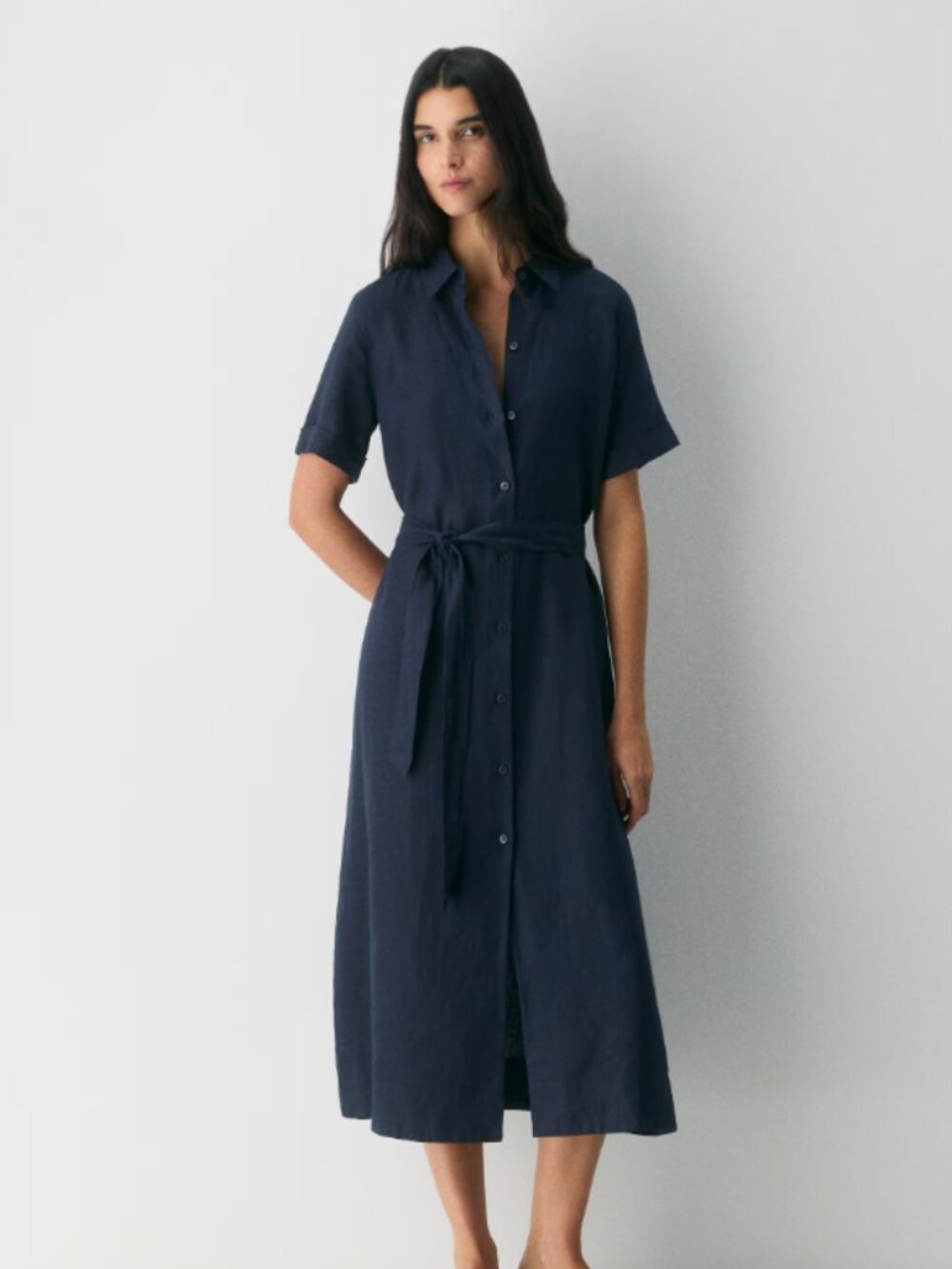 Aritzia Wilfred Eleta Linen Maxi Shirt Dress Admiral XS